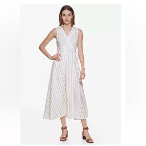 Calvin Klein Women's👩🏻Striped Wrap Midi Dress👗Sz 4